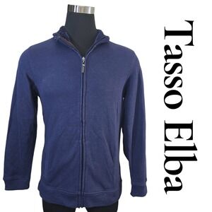 Tasso Elba Navy Blue Textured Zip Up Sweater with Sherpa Collar Men Size L